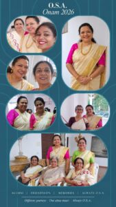 OSA Onam 2026 alumni collage, old students in traditional kasavu sarees