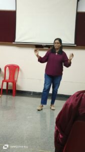 TM Cenia delivering her prepared speech at Trivandrum Toastmasters Meeting 633