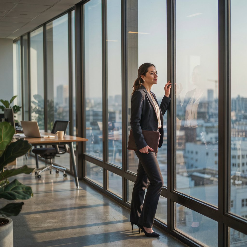 Woman looking thoughtfully through a window