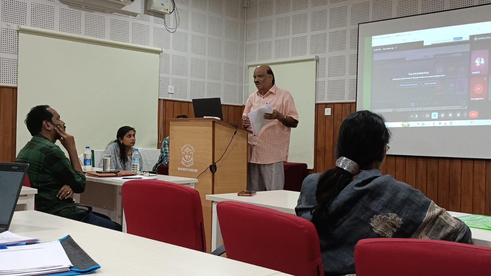 The chief adjudicator speaking at a PhD pre-submission seminar at the Department of Education